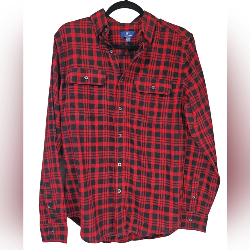 George Mens Red Flannel Shirt Small Blokecore Academia Goth Grundge